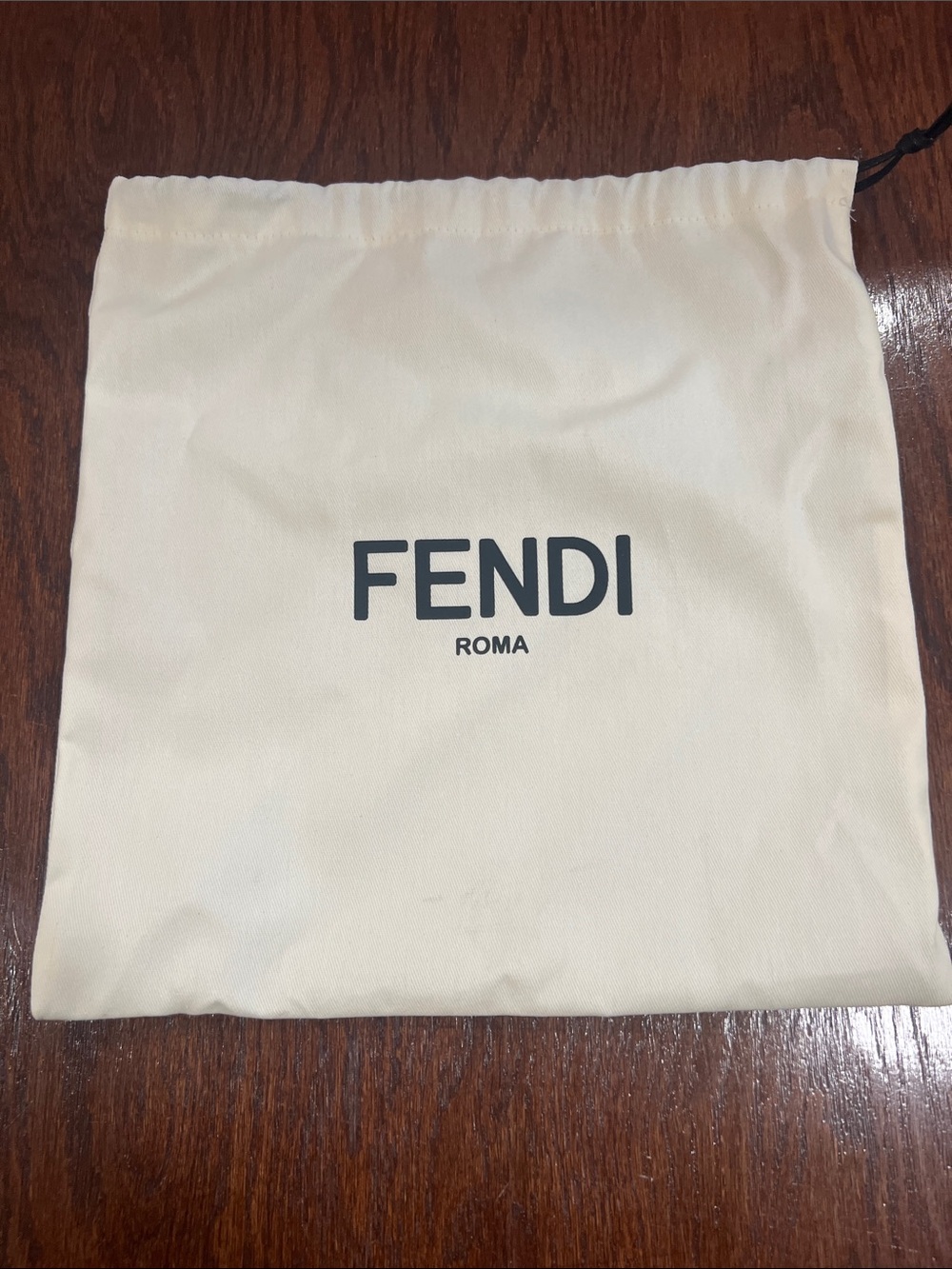 Fendi Cream Drawstring Logo Pouch with Black Print